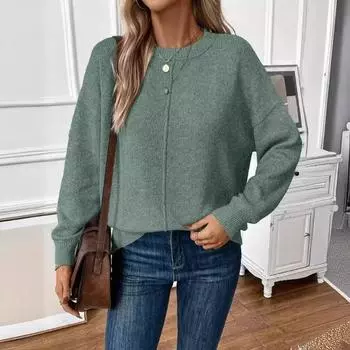Пуловер женский однотонный свитер универсальный свободный трикотаж осень зима офисный женский топ простой универсальный свитер большого размера S зелёный