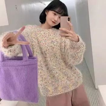 Пуловер, женский осенне-зимний молочный свитер с круглым вырезом и длинными рукавами, нежный разноцветный свитер в горошек, свободный универсальный пуловер для женщин