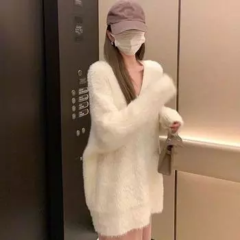 Пуловер, женский осенний теплый мягкий восковой плюшевый свитер с v-образным вырезом для женщин, однотонная верхняя одежда, женский пуловер с длинными рукавами One Size фиолетовый