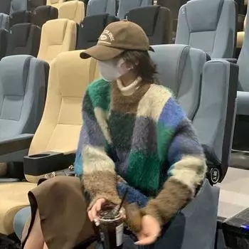 Пуловер, женский свитер 2022, клетчатый свитер французского дизайна, женский вязаный свитер в стиле ретро с длинными рукавами и круглым вырезом, верхняя женская одежда