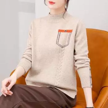 Пуловер, женский свитер 2022, осенне-зимний свитер с высоким воротником, женский свободный универсальный трикотаж с длинными рукавами, пуловер One Size розовый