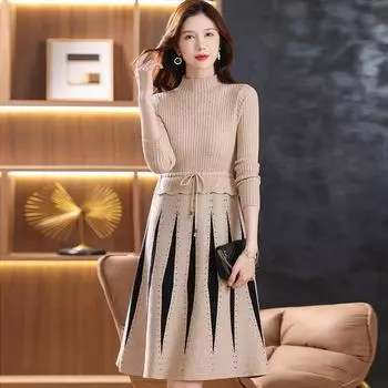 Пуловер, женский свитер на осень и зиму 2022, шерстяной свитер средней длины, повседневный свитер с круглым вырезом и длинными рукавами, женские топы