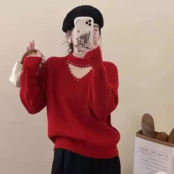 Пуловер, женский свитер, осень 2023, новинка зимы с шипами, однотонный дизайн, сексуальный трикотаж с круглым вырезом, женский тонкий свитер, топ One Size зелёный