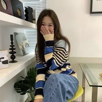 Пуловер, женский свитер, осень и зима 2022, новый корейский дизайнерский меньшинство, трикотаж в полоску на молнии, свитер, женский пуловер