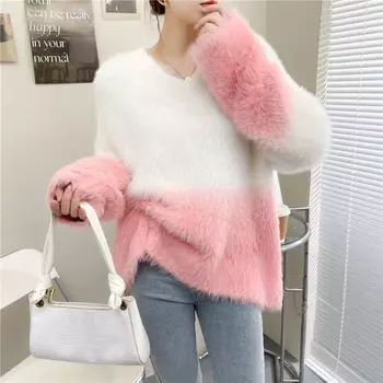 Пуловер, женский свободный свитер с v-образным вырезом, постепенный свитер в тон, женский повседневный свитер с длинными рукавами One Size зелёный