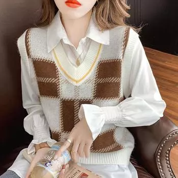 Пуловер, жилет, женский весенний новый верхняя одежда, вязаный жилет на клипсе, универсальный жилет, пуловер без рукавов, свитер, женские топы One Size чёрный