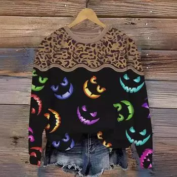 Пуловеры с 3D-печатью на Хэллоуин, осенняя повседневная женская толстовка с длинным рукавом, спортивная одежда S