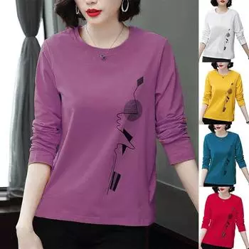 Пуловеры с длинными рукавами и креативным принтом, женские повседневные толстовки, мешковатые футболки с круглым вырезом 4XL белый