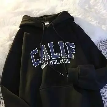 Пуловеры с капюшоном и принтом теленка, корейская женская толстовка с капюшоном, свободные повседневные толстовки, флисовый пуловер, женская одежда S