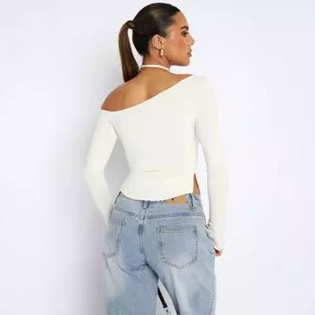 Пуловеры с открытыми плечами и вырезом-халтером, топы с длинными рукавами, футболки Sweethot для женщин, девушки 2000 года S белый