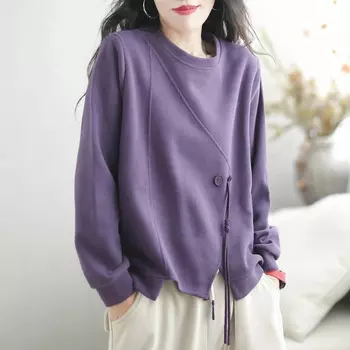 Пуловеры женские Harajuku ретро свободные футболки с круглым вырезом повседневные корейский стиль длинный рукав нестандартный дизайн женская одежда тренд S серый