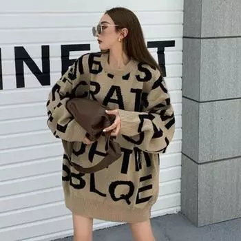 Пуловеры женские, осенне-зимние, универсальные, с круглым вырезом, с надписью Harajuku, свободные, тонкие, простые, повседневные, женские свитера в корейском стиле One Size хаки