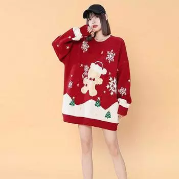Пуловеры женские осенние и зимние свитера Рождественские пряники с круглым вырезом с длинными рукавами и принтом пуловер-иностранец свитер женские топы One Size чёрный