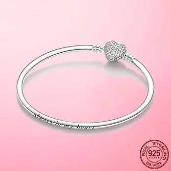 Pulseira 925 стерлингового серебра браслет Femme Snowflake Heart Zircon застежка Femme Snake Chain Браслеты Браслеты Женские ювелирные изделия 19cm