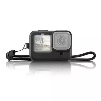 PULUZ для GoPro HERO12 черный/11 черный/10 черный/9 черный силиконовый защитный чехол с ремешком на запястье и крышкой для объектива чёрный