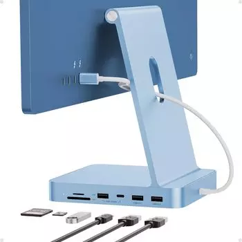 PULWTOP 7 в 1 USB C Hub iMac 24 дюйма Только аксессуары для iMac USB Hub Hub со слотом NVMe SSD не 1 x Gen 1 x Gen 2 x кард-ридер Синий 2021/2023 M1/M3 синий