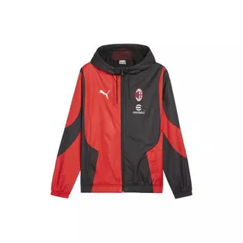 Puma Acm Prematch Color Block Повседневная тканая куртка на молнии Мужская куртка Черный Красный 774026-01 M