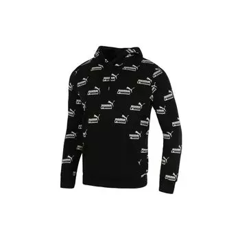 Puma All-Over Logo Print Повседневная спортивная толстовка с капюшоном Мужские топы Черный 588803-01 M