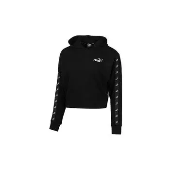 Puma Укороченная толстовка с капюшоном с логотипом на ленте, женские топы, цвет черный 586592-01 L