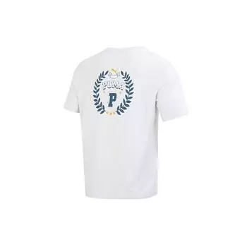 PUMA Back Print Crew Neck Casual Short Sleeve T-Shirt Unisex Tops White 677382-72
