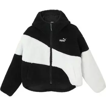 Puma Big Cat Модная Удобная Мягкая Флисовая Куртка с Капюшоном Женские куртки Черно-белая 678349-01 L