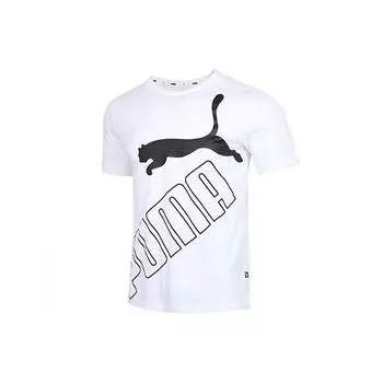Puma Футболка мужская с коротким рукавом и большим логотипом, спортивная, белая, 586464-02 L