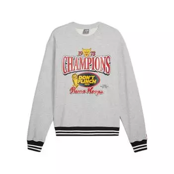 Puma Champs Crew Культура баскетбола Принт с надписью Свитшот с круглым вырезом и длинными рукавами Мужской свитшот Светло-серый Камень-Цветок 627209-01 XS