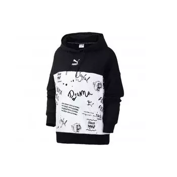 Puma Classics Aop Logo Hoodie With Drawstring Женская толстовка с капюшоном Черный 595910-52 S