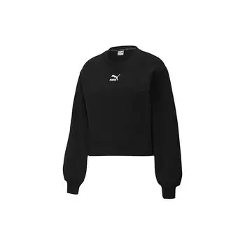 Puma Classics Balloon Повседневная бархатная флисовая толстовка с круглым вырезом и рукавами-фонариками Зимняя женская толстовка черного цвета 530277-01 XS