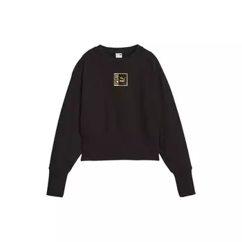 Puma Classics Forward History Crew Neck Вышитый логотип Пуловер Длинный рукав Толстовка Женская толстовка Черный 623461-01 S