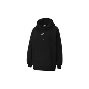 Puma Classics Oversized Logo Повседневная толстовка с флисовой подкладкой Женская толстовка с капюшоном Черная 530280-01 L
