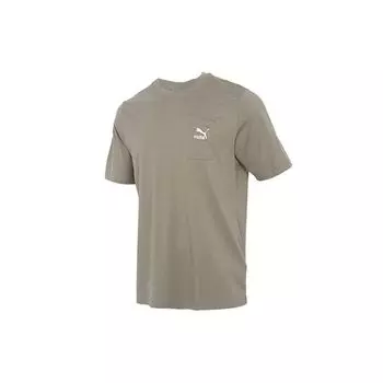 Puma Classics Pocket Loose Fit Crew Neck Short Sleeve T-Shirt Men Tops Gray Green 532636-73