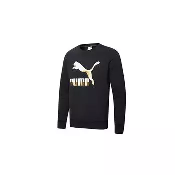 Puma Classics Повседневная толстовка с круглым вырезом с принтом Мужские толстовки Черное золото 599296-51 L