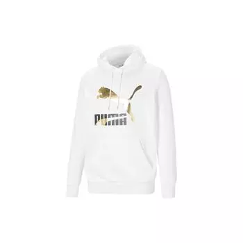 Puma Classics с золотым тиснением логотипа, спортивный пуловер с капюшоном, мужские толстовки белого цвета 531370-02 S