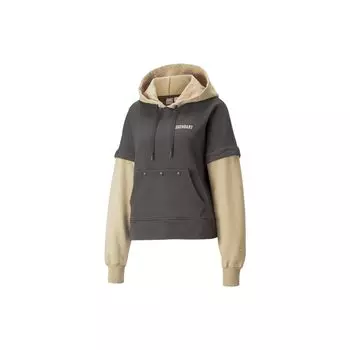 Puma Женская толстовка с капюшоном и длинными рукавами, искусственный двухкомпонентный с принтом в виде цветных блоков и букв, коричневая 532505-01 L