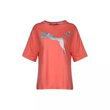 PUMA Color Block Logo Print Round Neck Pullover T Shirt Women Tops Pink 853175-11 M