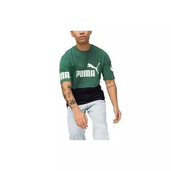 Puma Color Block Printed Round Neck Short Sleeve T-Shirt Men Tops Green 676665-37 S