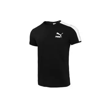 PUMA Color Block Трикотажная футболка с круглым вырезом и короткими рукавами Мужские топы Черный 532291-01 M