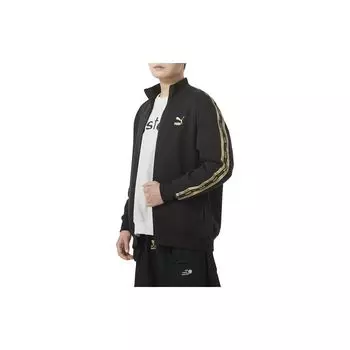 PUMA Color Block Sleeve Design Casual Retro Sports Stand Wool Jacket Men Jacket Black 628309-01 M