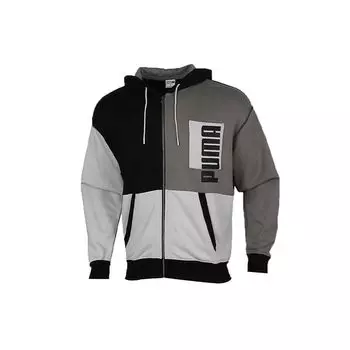 Puma Куртка с капюшоном и цветным логотипом на молнии, мужская, черная, серая 530712-01 S