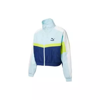 Puma Цветные блоки молния ретро спортивная куртка стойка воротник женская куртка синяя 532686-50 S