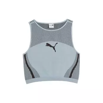 Puma Dare To Striped Design Повседневный укороченный топ с круглым вырезом Женские топы Синий Серый 624294-22 XS