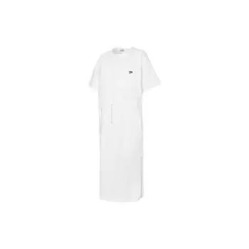 Puma Downtown Drawstring Solid Logo Талия Регулируемый круглый вырез А-силуэта Повседневное спортивное платье с коротким рукавом Женские платья Белый 531693-02 M