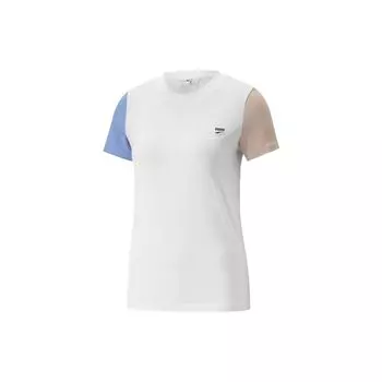 Puma Downtown Eco Series Color Block Повседневный круглый вырез с принтом логотипа свитер с коротким рукавом футболка женские топы белые 537627-02 L