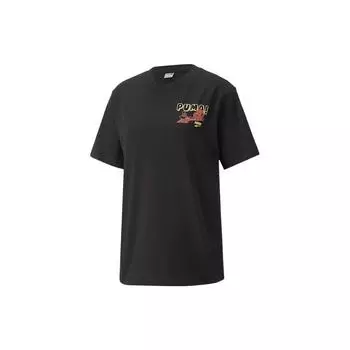 Puma Downtown Eco Series однотонный принтованный логотип пуловер спортивная повседневная футболка женские топы черный 537637-01 M