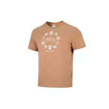 Puma Downtown Graphic T-Shirt With Cartoon Alphabet Pattern Men Tops Khaki 535400-63