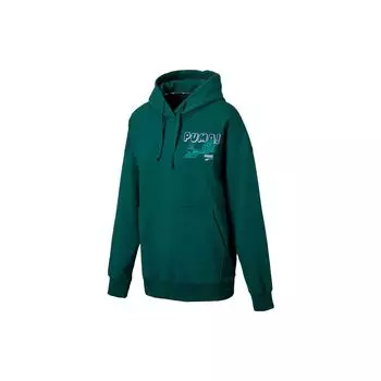 Puma Downtown Series Letter Print Пуловер с капюшоном и длинным рукавом Женский топ Зеленый 537652-24 L