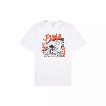 Puma Dylan мультфильм животных алфавит принт повседневная футболка с круглым вырезом мужские топы белые 532730-10 S