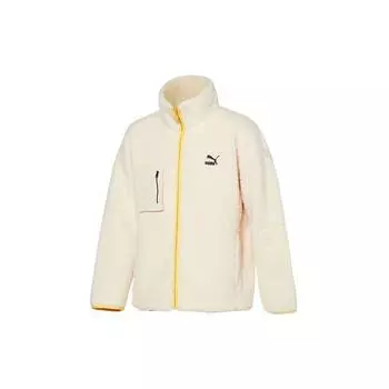 Puma Embroidered Logo Fleece Stand Collar Jacket Unisex Jacket White 929820-01