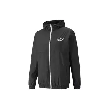 Puma Essentials Solid Windbreaker Jacket With Color Block Logo Print Full Zip Design Hooded Jacket Men Jacket Black 847484-01